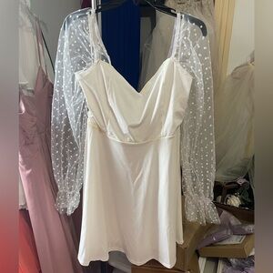 White Dress with Sheer Polka Dot Sleeves